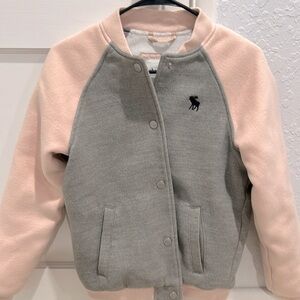 Abercrombie & Fitch Kids Grey and Pink Unicorn Varsity Bomber Jacket